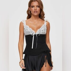 Princess Polly Black and White Lace Top